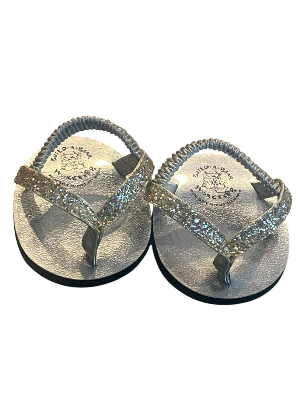 Build-a-Bear Glitter Sandals Shoes BAB Flip Flops Silver Plush Doll Clothes